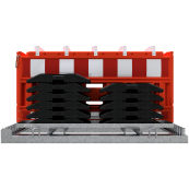 SET | with 10 panel fences | and 11 base plates | on storage and transport traverse | with lamp adapter | with red/white foil, type RA2/B | type of barrier NOX red